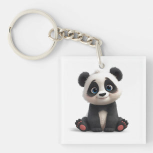 Zittende pandabeer Cartoon Illustratie Kunstwerk Sleutelhanger