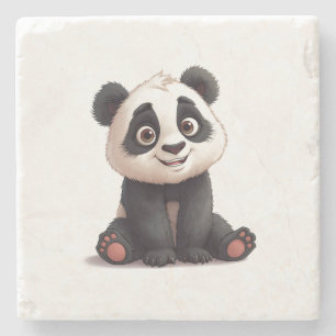 Zittende pandabeer Cartoon Illustratie Kunstwerk Stenen Onderzetter