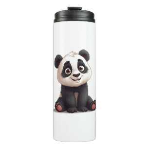Zittende pandabeer cartoon illustratie kunstwerk thermosbeker