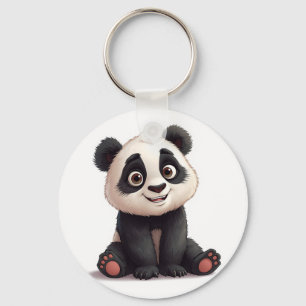 Zittende pandabeer cartoonillustratie kunstwerk sleutelhanger
