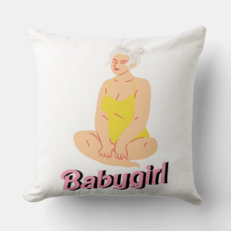 Zittende vrouw in gele zwemkleding Babygirl Kussen
