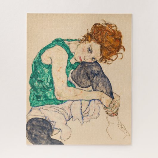 Zittende Vrouw met Gebogen Knie door Egon Schiele Legpuzzel (Verticaal)