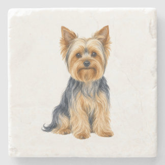Zittende Yorkshire Terrier Natuurstenen Onderzette Stenen Onderzetter