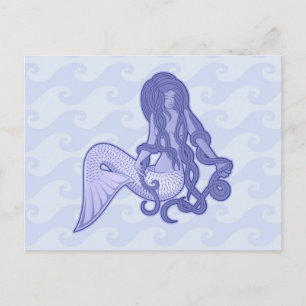 Zittende Zeemeermin Blauw Briefkaart