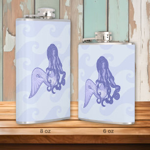 Zittende Zeemeermin Blauw Heupfles