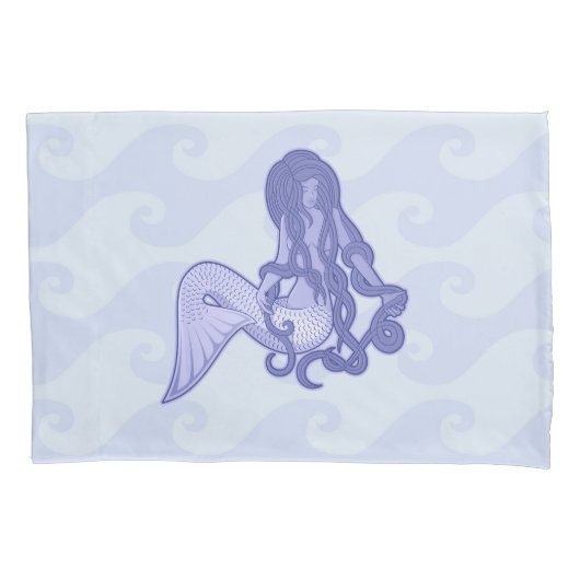 Zittende Zeemeermin Blauw Kussensloop (Voorkant)