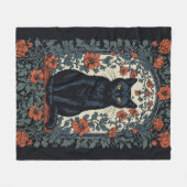 Zittende zwarte kat  bloemig fleece deken (Voorkant (Horizontaal))
