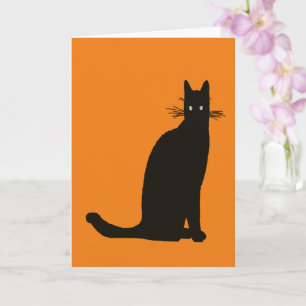 Zittende Zwarte Kat In Elegante Pose Silhouet Kaart