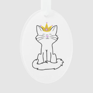 Zitterende witte kat met gouden kroon ornament