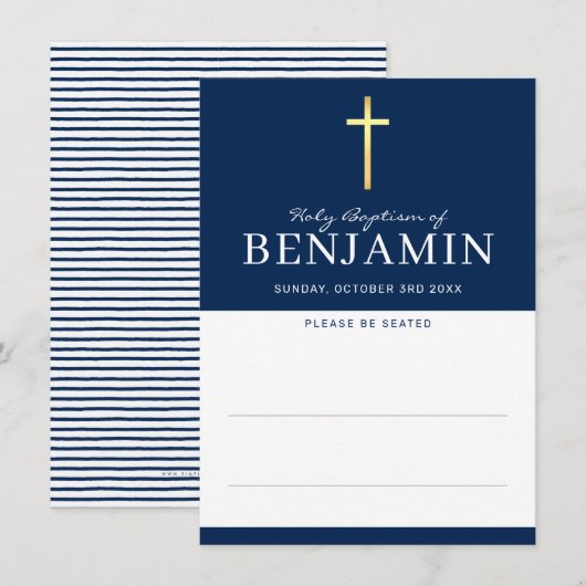 ZITTING KAART heilige baptisme minimale blauw (Voorkant / Achterkant)
