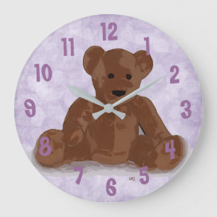 Zitting Teddy Bear (paarse achtergrond) Grote Klok