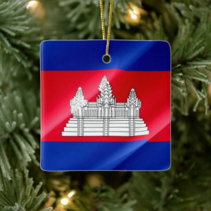 zKH002 Cambodjaans zwaaiend FLAG Cambodja, Keramisch Ornament