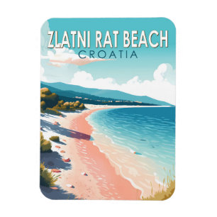 Zlatni Rat Beach Kroatië Reizen Kunst Vintage Magneet
