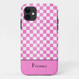 Zo Girly Pink Checkerboard gepersonaliseerd iPhone 11 Hoesje