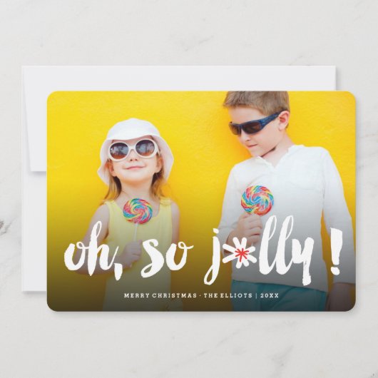 Zo Jolly. Pom Pom Brush Script Fun Moderne Photo Feestdagenkaart (Voorkant)