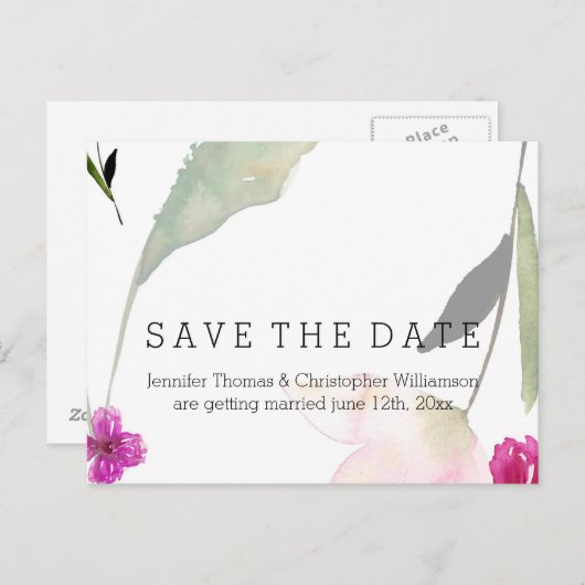 Zo mooie Waterverf Floral Save the Date Aankondigingskaart (Voorkant / Achterkant)