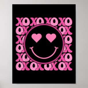 Zo Roze Glimlach Gezicht Hart Ogen Groovy Hart Val Poster