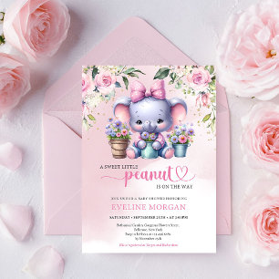 Zo schattig olifant kleine pinda pastel roze bloem kaart