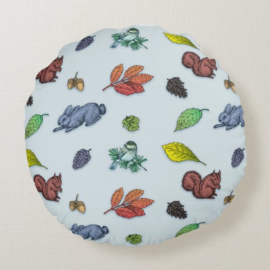 Zo Schattige bosdieren herfstflora Rond Kussen (Achterkant)