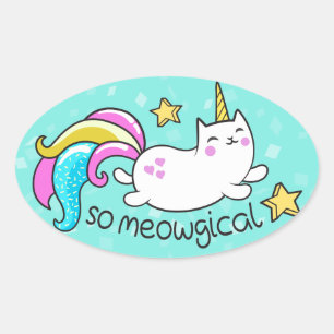 Zo vloeiend meowgical Cute Unicorn kat glitter Ovale Sticker