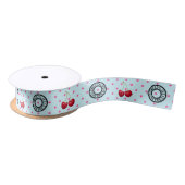 ZOALS CHERRIES Retro  Patroon op blauw Lint (Spoel)