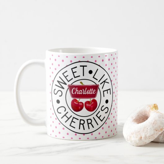 ZOALS CHERRIES Retro  Stamp Custom Koffiemok (Met donut)