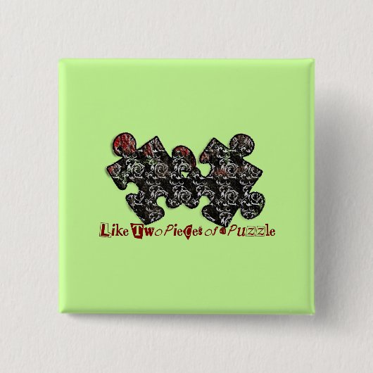 Zoals twee stukken van een puzzel vierkante button 5,1 cm (Voorkant)