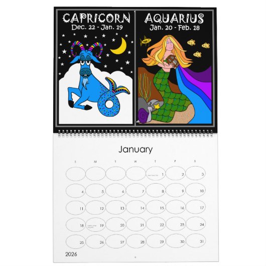 ZODIAC 12 MOIS CALENDRIER Mère Zodiac et amis (Jan 2026)