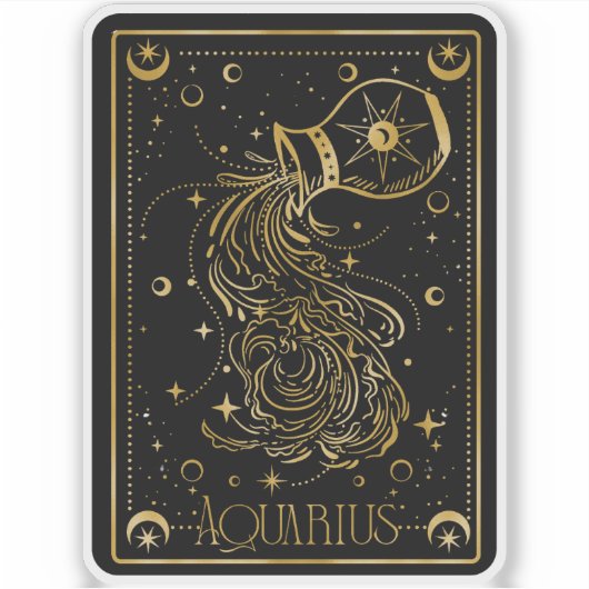 Zodiac Aquarius Astrologie Sticker noir & or (Devant)