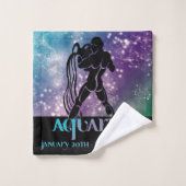 Zodiac: Aquarius Blue & Paars Space Design Bad Handdoek (Wasdoekje)