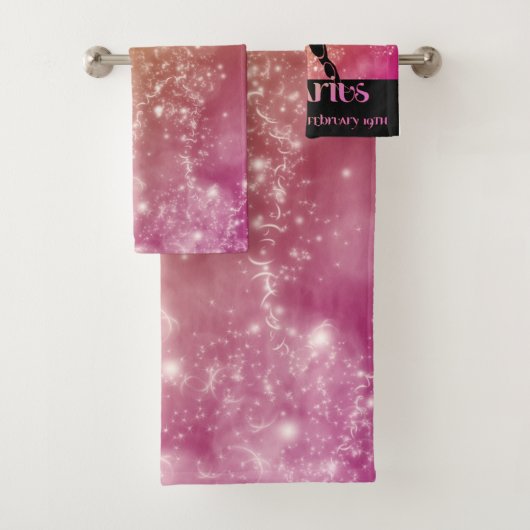 Zodiac: Aquarius Lime Green & Pink Space Design Bad Handdoek (Insitu)
