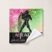 Zodiac : Aquarius Rose & Green Space Design (Gant de toilette)