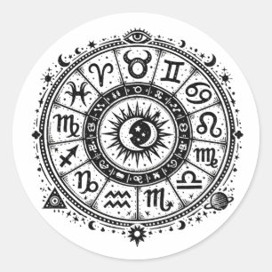 Zodiac Arcana — De Twaalf Tekens door BurnsInHell Ronde Sticker