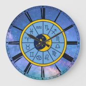 Zodiac astrology celestial blue roman numerals grote klok (Voorkant)