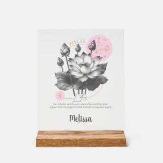 Zodiac Birth Flower Art Personalized Pisces Gift Acryl Bord