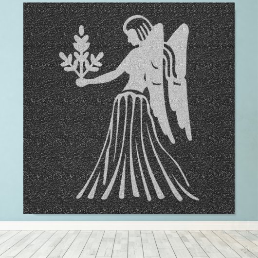 Zodiac Black en Grey Angel Star Sign Virgo Canvas Afdruk (Insitu (Houten vloer))