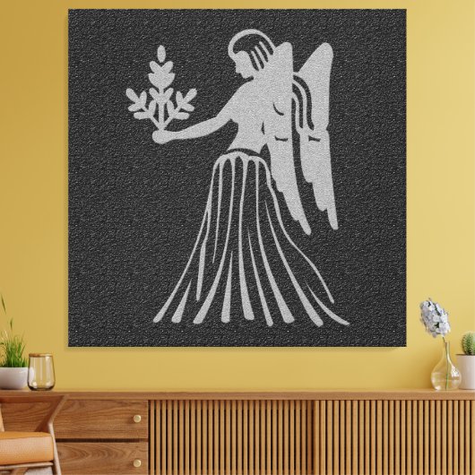 Zodiac Black en Grey Angel Star Sign Virgo Canvas Afdruk (Insitu (Woonkamer))
