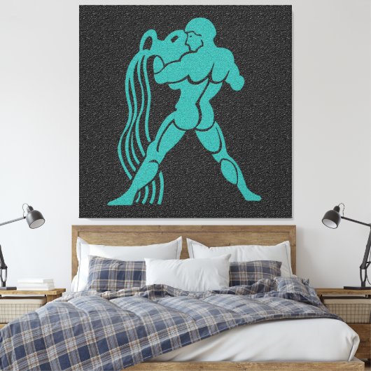 Zodiac Black en Turquoise Water Bearer Aquarius Canvas Afdruk (Insitu (Slaapkamer))