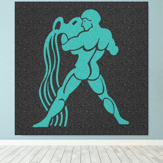 Zodiac Black en Turquoise Water Bearer Aquarius Canvas Afdruk (Insitu (Houten vloer))