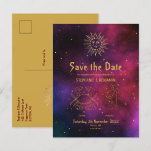 Zodiac Cancer en Aquarius Burgundy Save the Date Aankondigingskaart