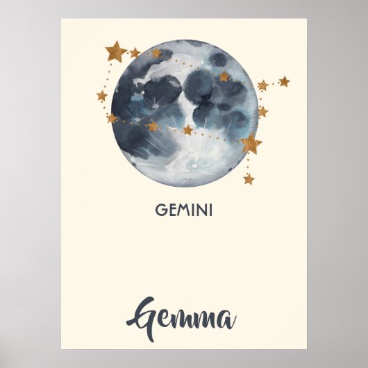Zodiac Celestial Gemini Nursery Wall Art Poster (Voorkant)