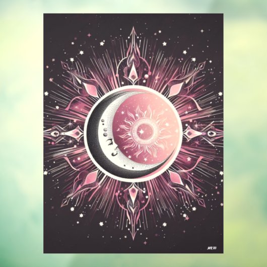Zodiac Celestial Zon Maan Sterren Roze Zwart Raamsticker (Vel 3)
