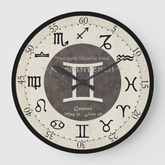 Zodiac Clock - Gemini Grote Klok (Voorkant)