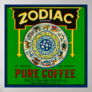Zodiac Coffee LabelNew Orleans, LA Poster