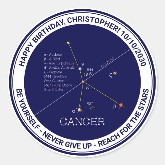 Zodiac Constellation Cancer Ronde Sticker (Voorkant)