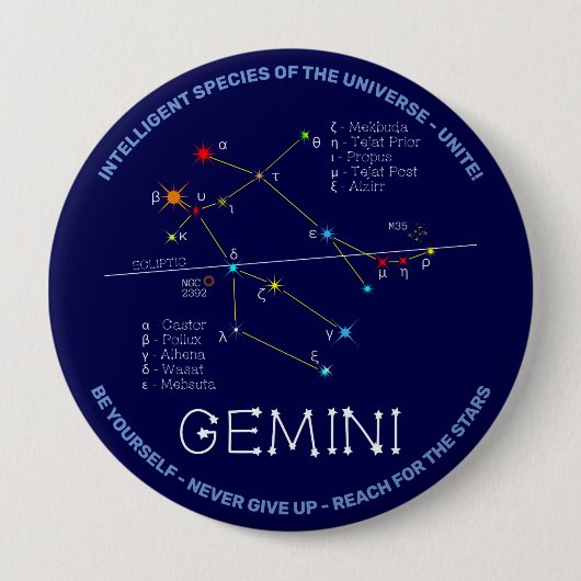 Zodiac Constellation Gemini Ronde Button 4,0 Cm (Voorkant)