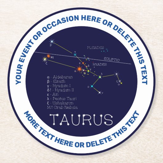 Zodiac Constellation Taurus Ronde Kartonnen Onderzetter (Voorkant)