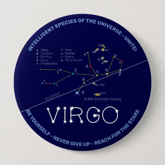 Zodiac Constellation Virgo Ronde Button 4,0 Cm (Voorkant)
