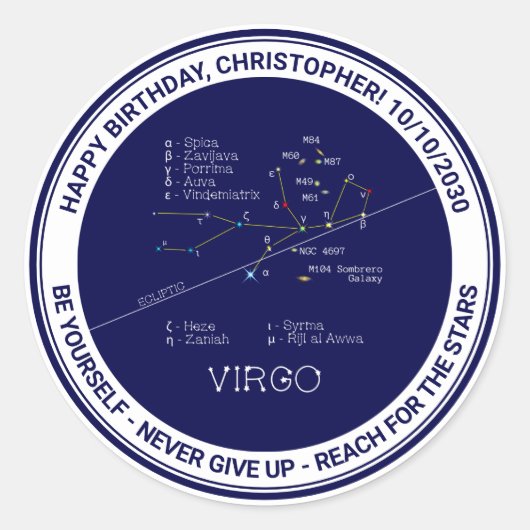 Zodiac Constellation Virgo Ronde Sticker (Voorkant)
