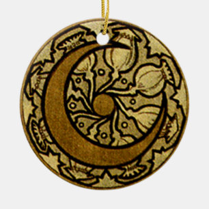 Zodiac Crescent Moon Mucha Keramisch Ornament